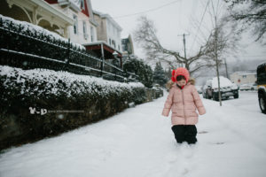 snowy street in Conshohocken