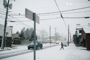 snowy street conshohocken