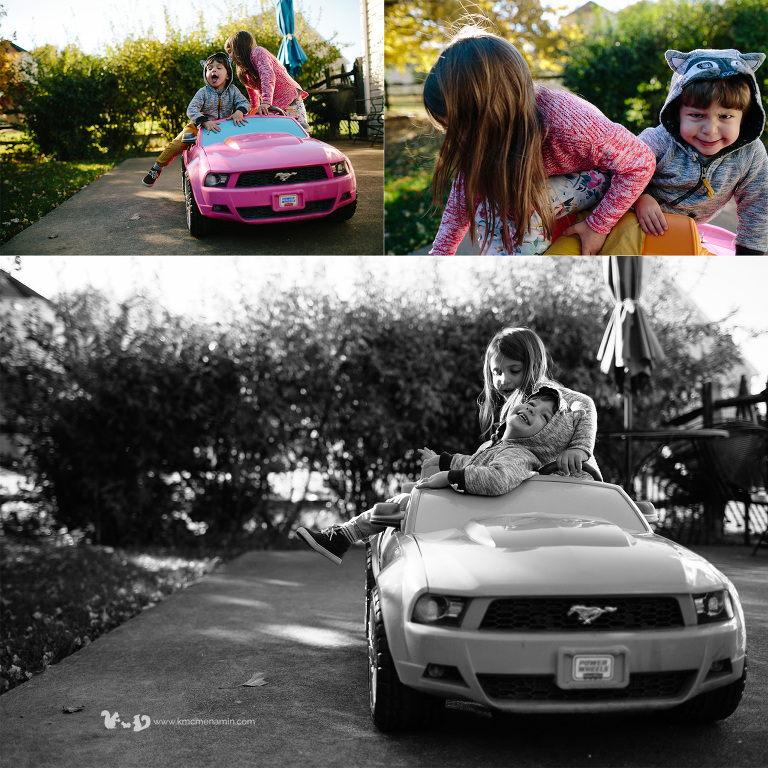 kids in backyard play car