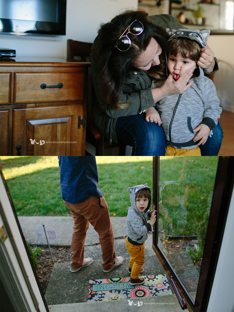 little boy getting ready to go outside