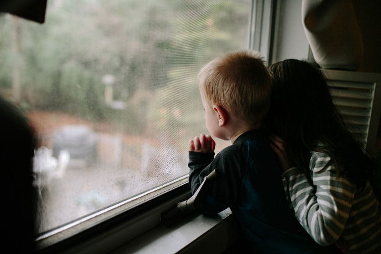 kids looking out window