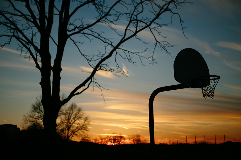 basketball hoop sunset