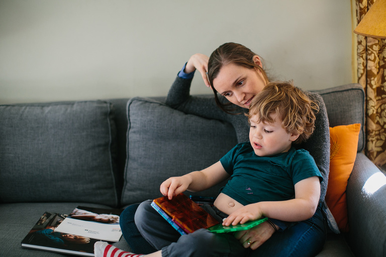 mom and son in home family session