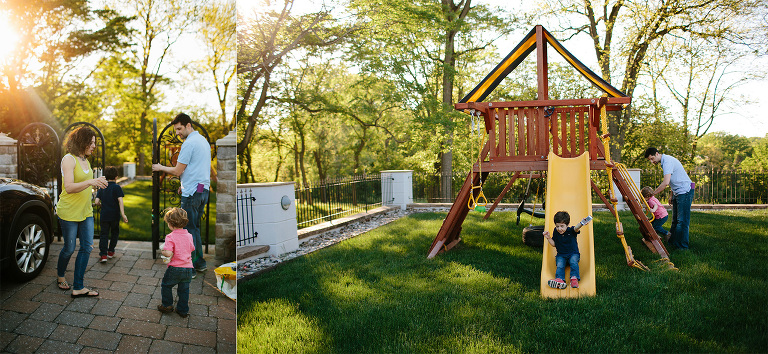 boys playing on swing set in backyard