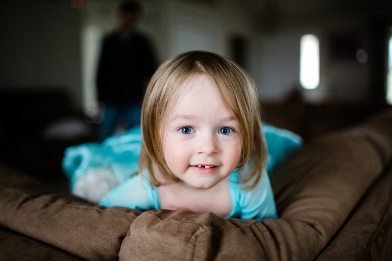 closeup portrait of preschool girl looking at camera