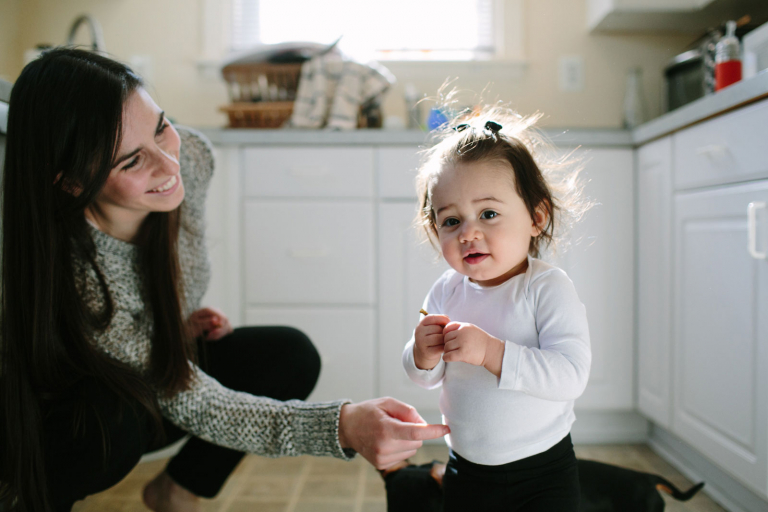 wynnewood photograph of a toddler girl in kitchen with her mom