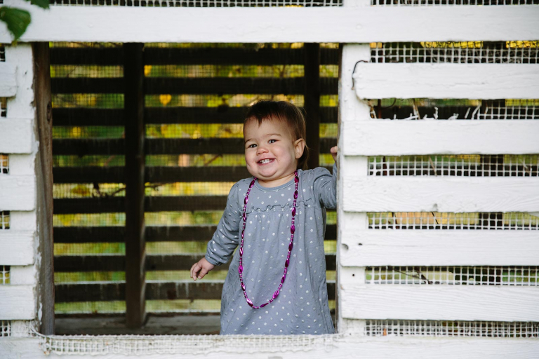 Photo of little girl smiling out window at valley forge